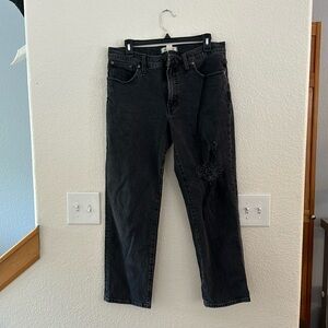 Madewell straight leg distressed black jeans size 30